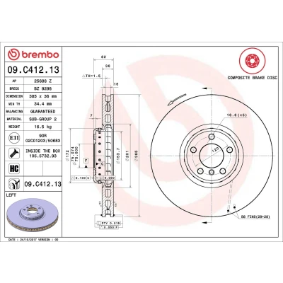 Abbildung von BREMBO TWO PIECE DISCS LINE 09.C412.13 Bremsscheibe 385 36 5 innenbelüftet, Verbundbremsscheibe beschichtet hochgekohlt mit Schrauben BMW: X5, X6