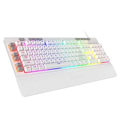 Abbildung von Redragon K512 Shiva US Layout weiße Membran Gaming Tastatur, RGB Beleuchtung, Programmierbare G Tasten, Multi Media Bedienelemente, Integrierte Handballenauflage, QWERTY