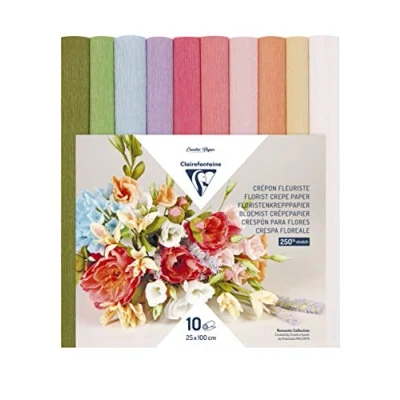 Abbildung von Clairefontaine 995000C Krepppapier, Floristen Format, 25 x 100 cm, Elastizität, 250%, Grammatur 160 g, Papierblumen, nicht abfärbende Farben, 10 Pastellfarben
