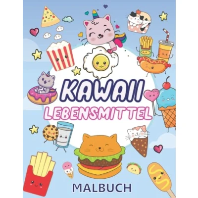 Abbildung von Kawaii Food and Cute Cat Malbuch: Malvorlagen für Essen süßes und lustiges Dessert, Katzen, Cupcake, Donut, Süßigkeiten, Eis, Schokolade, ... Mädchen, Kinder erwachsene Frauen