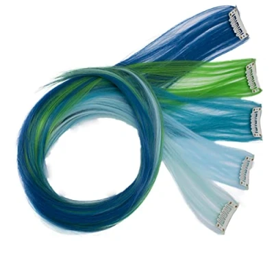 Abbildung von CAISHA 5 Teile Set 60cm Bunte Strähne Strähnchen Clip in Extension Haarverlängerung Glatt Langhaar Haarteil Bunt 4 BST104