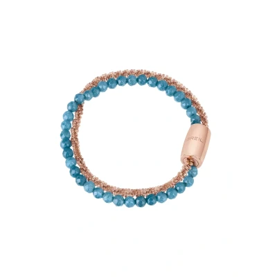 Abbildung von Breil, Magnetica Kollektion, Kleines Oceans Armband, mit Poliertem Rosé IP Stahl und Rosa Achat Gänseblümchen Kette, Praktischer Magnetverschluss, Größe 19 cm, Farbe: Gold Blau