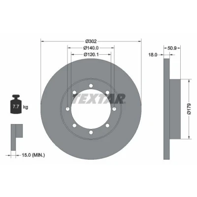 Abbildung von TEXTAR 92230803 Bremsscheibe 302 18 08/08 140 voll beschichtet ohne Radbefestigungsbolzen, Radnabe RENAULT: MASTER 3 Kasten,