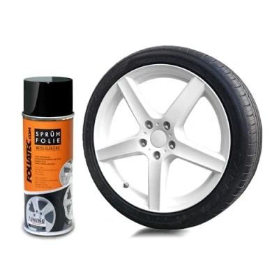 Abbildung von Foliatec Sprühfolie Auto Felgenfolie Sprüh Lack Spraydose Abziehbar, Gute Deckkraft, Weiß Glänzend, 400 ml (1er Pack)