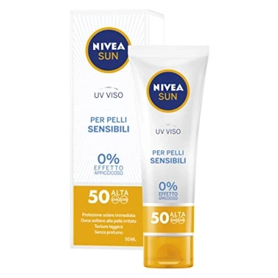 Abbildung von NIVEA SUN UV Gesichtscreme Sensitive SPF50 50 ml, für empfindliche Haut, Sonnenschutz Gesicht gegen Sonnenallergien, LSF ohne Duft mit leichter Textur