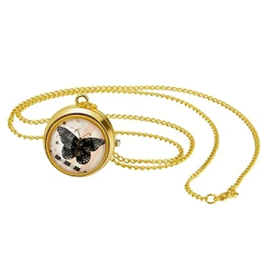 Abbildung von JewelryWe Taschenuhr Damen Vintage Schmetterling Analog Quarz Uhr mit Halskette Kette Kettenuhr Gold Unisex