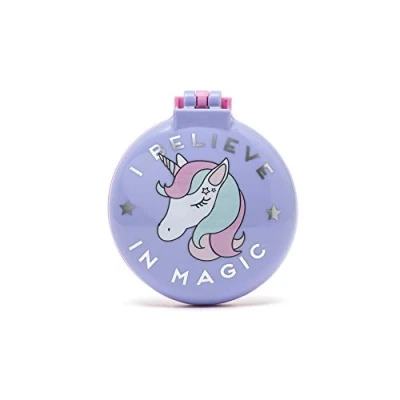 Abbildung von Legami Bürste mit Spiegel, Motiv I Believe In Magic, öffnet und schließt einem Klick, bequem praktisch zum Mitnehmen, Unicorn