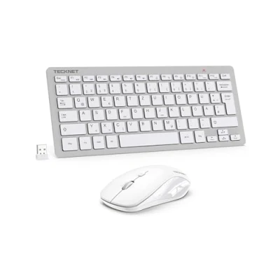Abbildung von TECKNET Kabelloses Tastatur Maus Set, Deutsch QWERTZ Layout, 2.4 GHz Funk Mini Mouse, 15m Reichweite Verbindung, Wireless Leise Funktastatur mit für PC, Laptop, Smart TV, Silber
