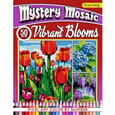 Abbildung von Vibrant Blooms Mystery Mosaics Color by Number: 50 Pixel Art Flower Scenes