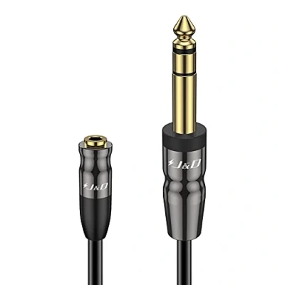 Abbildung von J&amp;D 1/4 Zoll bis 3,5 mm Kopfhörer Adapter, Schwerlast Kupferschale Verbinder Joint 1/8 Weiblich TRS zu 6,35 Männlich Stereo Audio Erweiterung Kabel, 2,7 Meter