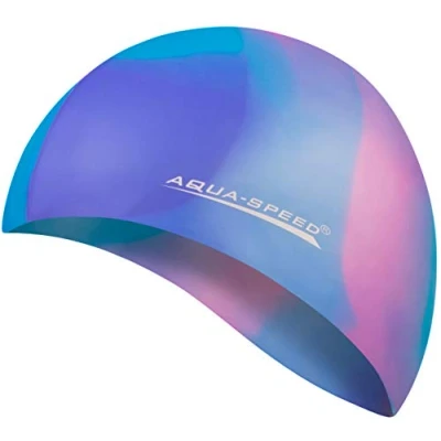 Abbildung von Aqua Speed Bunt wasserdichte Badekappe + Kleines Mikrofaserhandtuch Damen &amp; Herren Bunte Schwimmmütze Bademütze Badehaube für Kids Schwimmhaube Swimming Cap Silicon 47. / 43