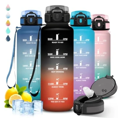 Abbildung von Trinkflasche 1 5 liter Sport, mit Strohhalm, Leicht zu Reinigen, Auslaufsicher, Motivierendem Slogan, Zeitmarkierung, für Fitness, Wandern