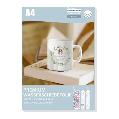 Abbildung von 20 Blatt A4 Klar Wasserschiebefolie Aufkleber Papier Wassertransferpapier DIY Decal Abziehbild für Laserdrucker