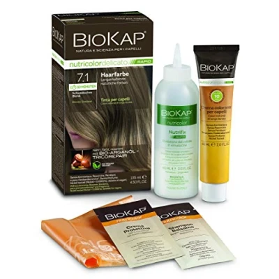 Abbildung von BIOKAP RAPID Permanente Haarfarbe 7.1 Schwedisches Blond NUR 10 MINUTEN EINWIRKZEIT Bio Arganöl TricoREPAIR Komplex VEGAN Optimale Grauabdeckung Bis zu 80% natürliche Inhaltsstoffe