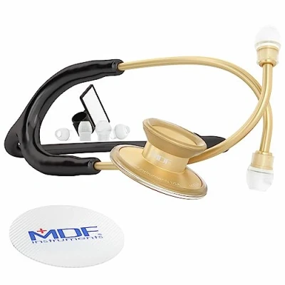 Abbildung von MDF Acoustica leichtes Zweikopf Stethoskop Gratis Parts for Life MDF747XP K11 gold und Schwarz