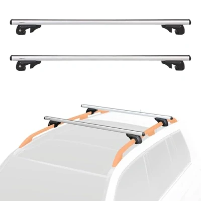 Abbildung von Amazon Basics Dachträger 132.1 cm, für 2 offene Dachrelings mit Abstand 98 bis 116,8 teilig, Schwarz