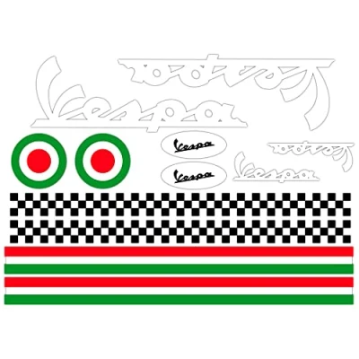 Abbildung von GamesMonkey Mas Di Vitale Maria Ditta Individuale Aufkleber Helm Set Vespa Weiß Streifen Italien Helmet Vinyl Poliert Sortiert in