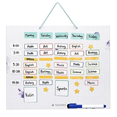 Abbildung von Navaris abwischbarer Wochenplan magnetisch 40 x 32cm mit 115 Magneten und Stift individualisierbare Magnettafel Familienplaner Wochenplaner Tafel