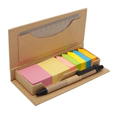 Abbildung von Ökologisches Haftnotizenset aus Papier 660 Stück Notizblätter, Klebezettel, Sticky Notes, Page Marker, Haftstreifen, Pfeilform, Seitenmarker bunt Lineal+Kugelschreiber blaue Mine Geschenk
