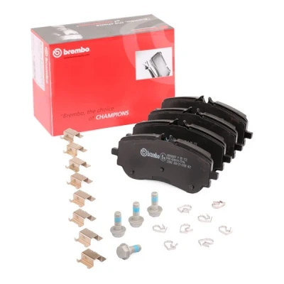 Abbildung von BREMBO P 85 172 Bremsbelagsatz exkl. Verschleißwarnkontakt mit Bremssattelschrauben Zubehör VOLKSWAGEN: Crafter Minibus, Amarok Pickup