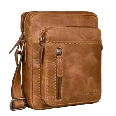 Abbildung von STILORD &#039;Dain&#039; Schultertasche Herren Leder Umhängetasche Herrentasche zum Umhängen Herrenhandtasche Echt Crossbody Bag Ledertasche Vintage Tasche klein Echtleder, Farbe:perugia braun