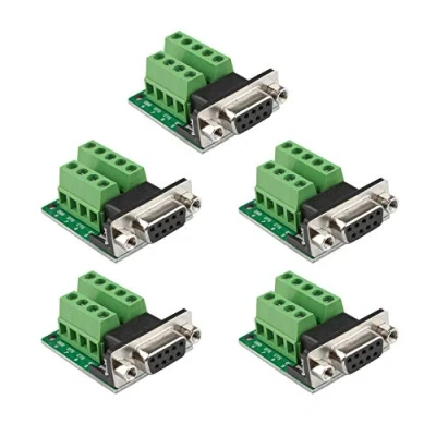 Abbildung von Futheda D Sub DB9 Schnittstellen Breakout Board Stecker, 9 polig, 2 reihig, weiblich, RS 232, serieller Anschluss, lötfrei, Terminal Block Adapter mit Positionierungsmuttern, 5 Stück
