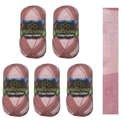 Abbildung von 5 x 100g Wollbiene Crazy Cotton Batik 500 Gramm mit Farbverlauf 55% Baumwolle mehrfarbig Multicolor Strickwolle Häkelwolle Wolle Ganzjahreswolle (6090 beerentöne)