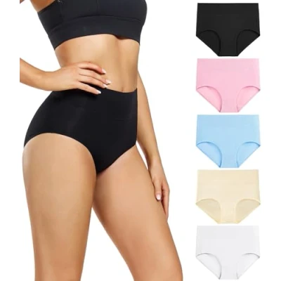 Abbildung von wirarpa Damen Unterhosen Baumwolle Unterwäsche Hohe Taille Slips Hoher Taillenslip für Frauen 5er Pack Mehrfarbig Größe XL