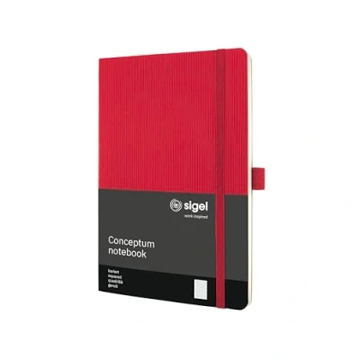 Abbildung von SIGEL CO324 Premium Notizbuch kariert, A5, Softcover, rot, aus nachhaltigem Papier Conceptum mit Seitenzahlen, Inhaltsverzeichnis, Stiftschlaufe, Falttasche