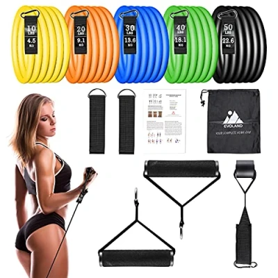 Abbildung von EVOLAND Resistance Bands Widerstandsbänder Set, Fitnessband Gummi, mit Griff, Trainingsverlängerer, Fitnessbänder für Krafttraining drinnen/außen