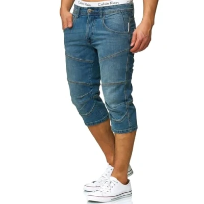 Abbildung von Indicode Herren Fortune 3/4 Jeans Shorts aus 98% Baumwolle Bermuda Denim Freizeithose für Männer Blue Wash, M