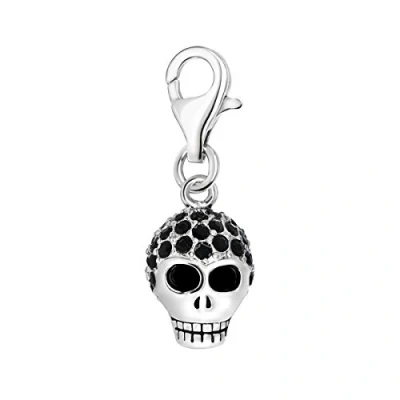 Abbildung von Quiges Charms Anhänger Versilbert Totenkopf mit Schwarz Zirkonia Damen Schmuck für Bettelarmband