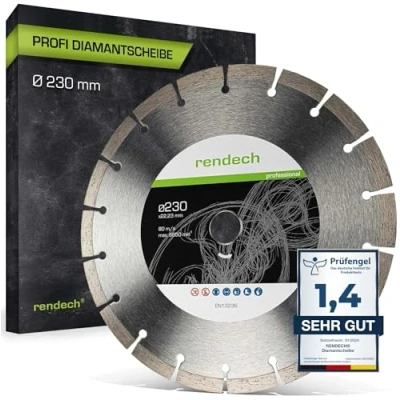 Abbildung von Profi Diamantscheibe 230mm für Stein, Beton, Granit, Ziegel uvm. Diamanttrennscheibe mit hoher Schneidleistung rendech® Markenqualität