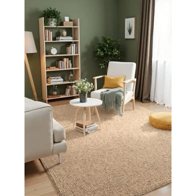 Abbildung von Elle Decoration Rocco Weicher Flachgewebe Teppich, Maschinen Waschbar, Woll Optik, Langlebig &amp; Nachhaltig, Modern, Skandi Look für Wohnzimmer, Esszimmer, Schlafzimmer, Flur Karamell, 240x340cm