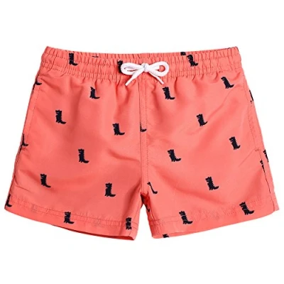 Abbildung von MaaMgic Kleine Jungen Badeshorts Schnelltrocknend Boardshorts mit Mesh Futter Taschen und Verstellbarem Tunnelzug MEHRWEG, 2 Jahre, Dinosaurier Orange
