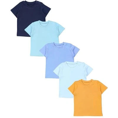 Abbildung von TupTam Baby Jungen Kurzarm T Shirt mit Aufdruck Unifarben Sterne Streifen 5er Set, Farbe: Mehrfarbig 5, Größe: 104
