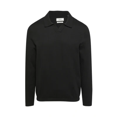 Abbildung von s.Oliver Black Label Polokragen UND Seide Sweatshirt, Herren, Größe: Large, Schwarz