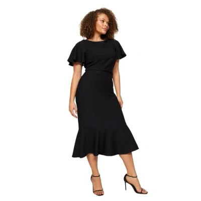 Abbildung von TRENDYOL Damen Midi Bodycon Regular Plus Size Dress, Schwarz, 48 Gro e Gr en EU