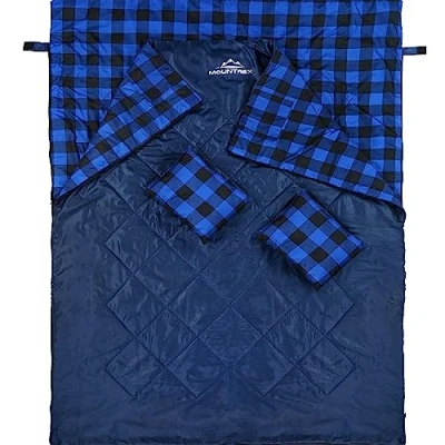 Abbildung von MOUNTREX Doppelschlafsack Sommer Schlafsack für 2 Personen (210 x 150cm), Deckenschlafsack XXL Sommerschlafsack mit Kopfkissen Erwachsene Camping, Outdoor &amp; Indoor (Blau)