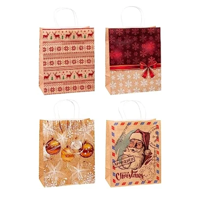Abbildung von TSI Geschenktüten aus Kraftpapier WEIHNACHTEN, 12er Packung, Größe: Groß (HxBxT 32 x 26 13,5 cm), Art. Nr. 88311