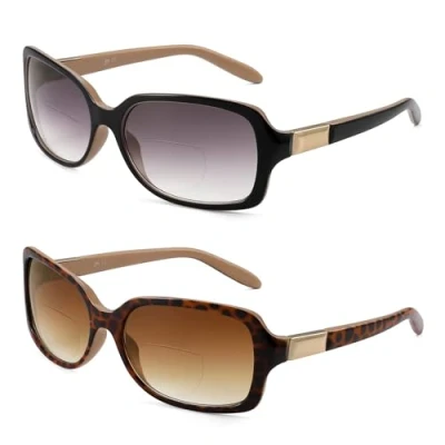 Abbildung von JM Klassische Bifokale Lesebrille Quadratischer Stilvoller Farbverlauf Sonnenbrillen Leser für Frauen +2.0 Schwarz+Schildkröte