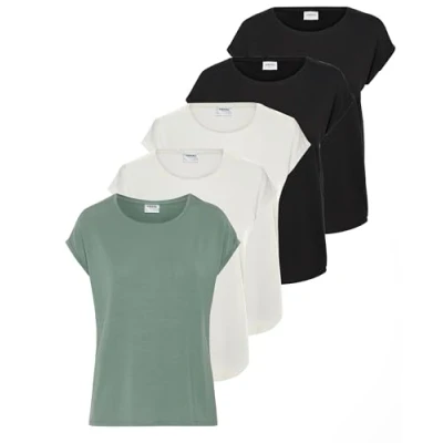 Abbildung von VERO MODA Damen VMAVA Plain SS TOP GA 5PACK, Snow White/Snow White+ Black+, M