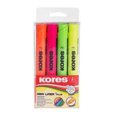 Abbildung von Kores High Liner Plus: Leuchtende Textmarker, Keilspitze und Wasserbasierte Tinte, Schul Bürobedarf, Set von 4 Sortierten Farben