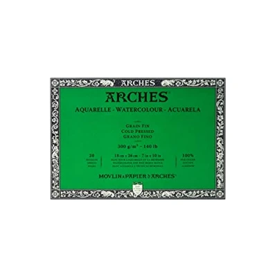 Abbildung von Arches 1795058 Aquarellpapier im Block (18 x 26 cm, 4 seitig geleimt, 300g/m² Feinkorn) 20 Blatt naturweiß