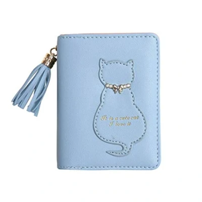 Abbildung von Diyafas Süße Katze Damen Brieftasche Quaste Kurze Geldbörse Reißverschluss Geldbeutel PU Leder Kartenhalter