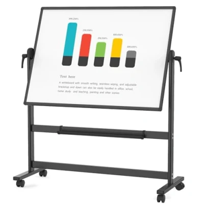 Abbildung von VIZ PRO Doppelseitiges Magnetisches Mobiles Whiteboard, 120 x 90 cm, Schwarzer Aluminiumrahmen und Ständer