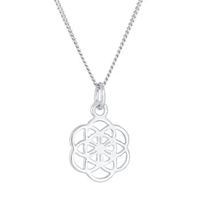 Abbildung von Damen Halskette mit Symbol Anhänger Blume des Lebens (12 mm), Silberkette im Boho Style aus 925 Sterling Silber, Kette Ornament Lebensblume für Frauen und Mädchen, Länge 45cm