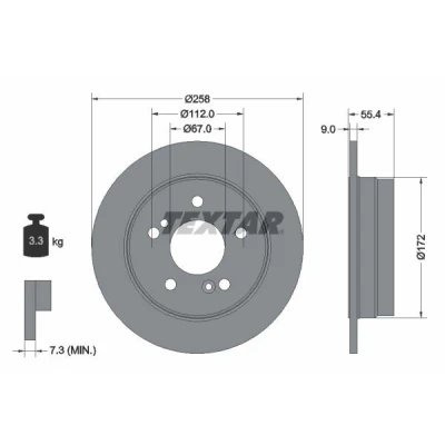 Abbildung von TEXTAR PRO 92059503 Bremsscheibe 259 9 05/07 112 voll beschichtet ohne Radbefestigungsbolzen, Radnabe MERCEDES BENZ: C Class Saloon, W124 Saloon