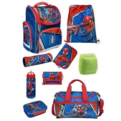Abbildung von Familando Spiderman Schulranzen 1. Klasse · ergonomischer Tornister Spider Man Schultasche im Set (9 teilig mit Sporttasche)