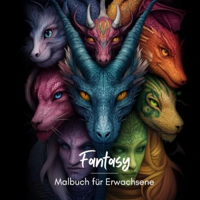 Abbildung von Fantasy Malbuch für Erwachsene: 50 geheimnisvolle Gesichter und Fantasiewesen zum Ausmalen. Erwecke verrückte Tiere, Feen, Elfen Drachen Leben ... Entspannung Kreative &amp; Liebhaber.